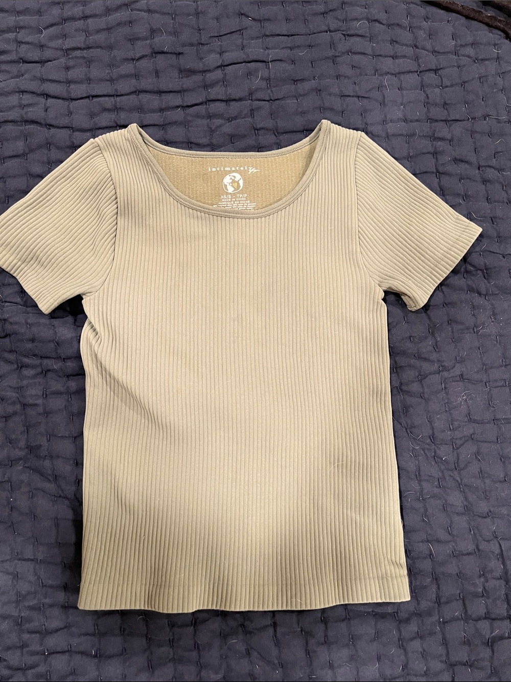 Ribbed Short Sleeve Scoop Neck Top - sage green